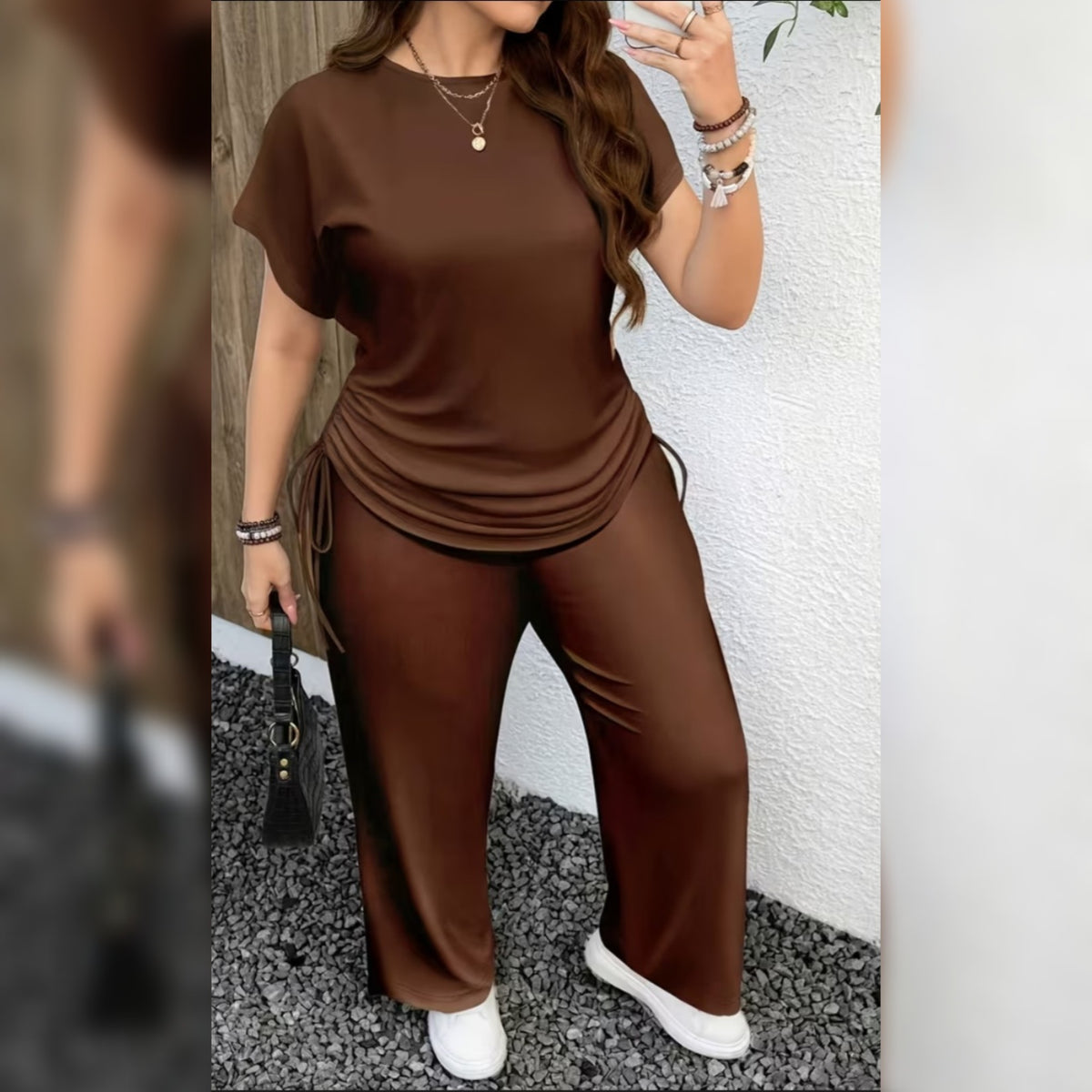 Cocoa Chic Ruched Two-Piece Set