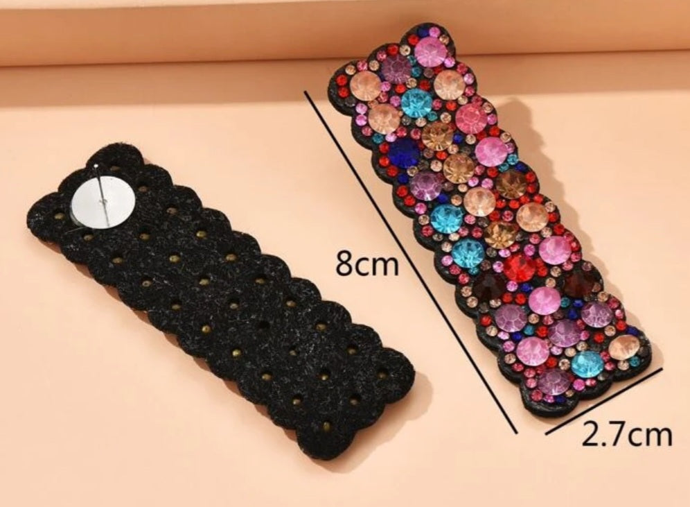 Multicolor Rectangle Rhinestone Earrings