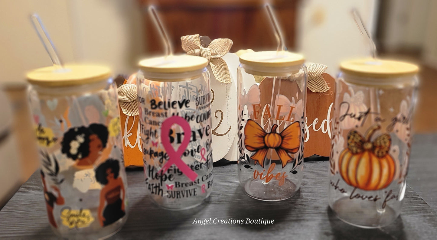 Trendy Glass cups w/straw