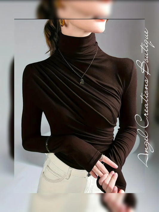 Brown Suga Ruched Mock Blouse