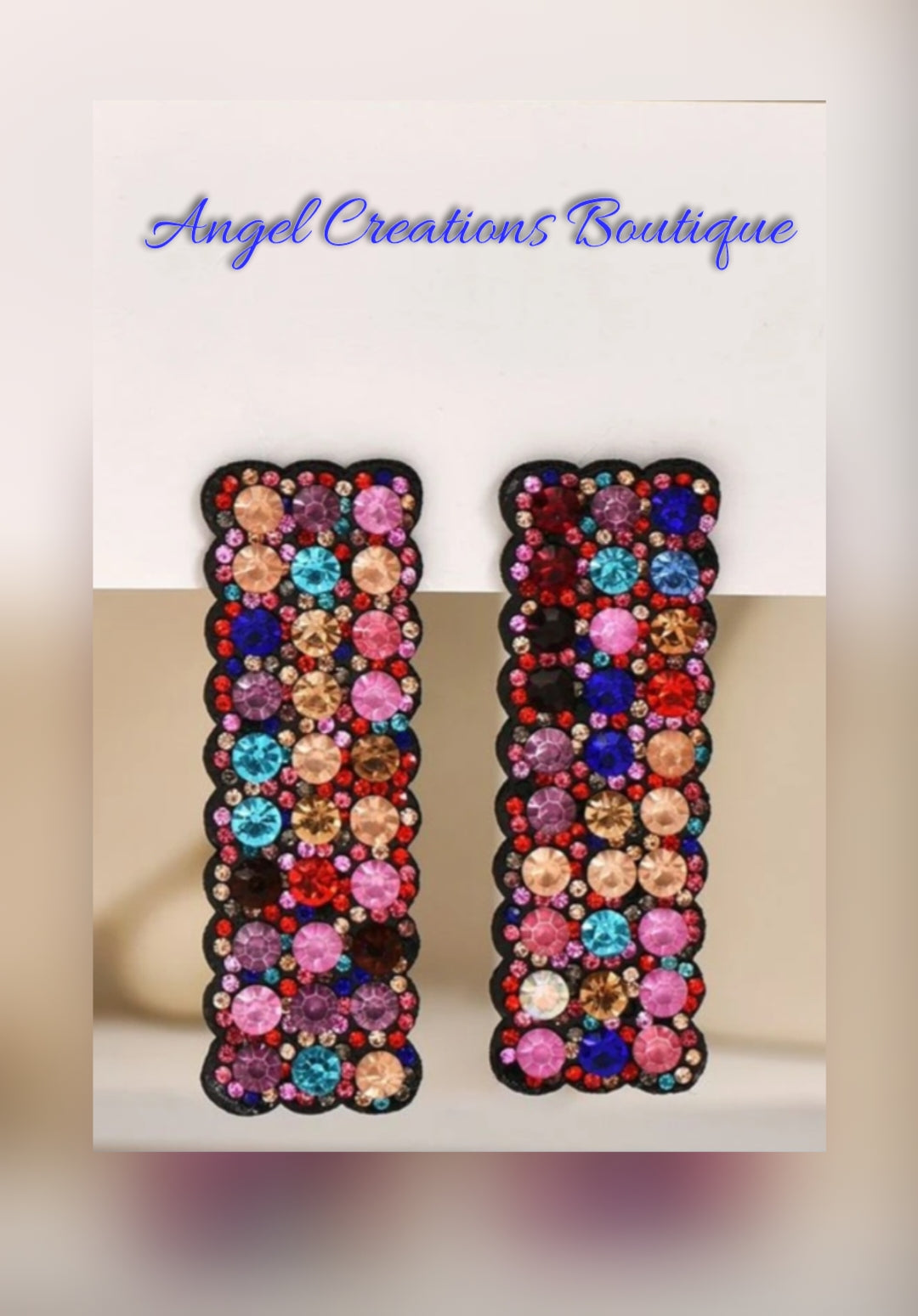 Multicolor Rectangle Rhinestone Earrings