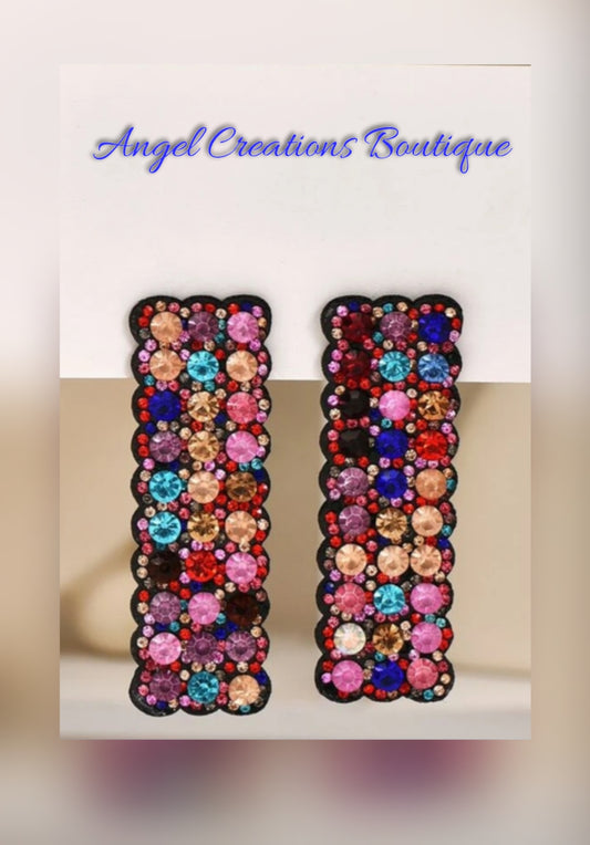 Multicolor Rectangle Rhinestone Earrings